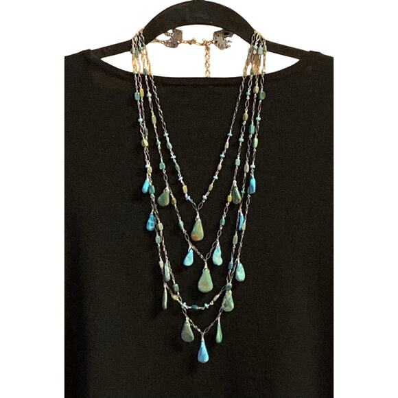 Handmade Sterling Silver & Turquoise 4 Tier Graduating Necklace Statement Vintag - Picture 3 of 10